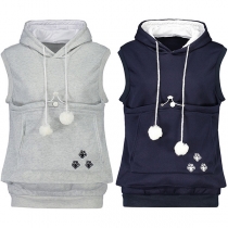 Fashion Solid Color Cat's Claw Printed Sleeveless Hoodie