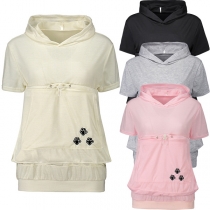 Fashion Solid Color Short Sleeve Hooded Cat's Claw Printed T-shirt