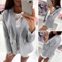 OL Style Long Sleeve Notched Lapel Solid Color Blazer