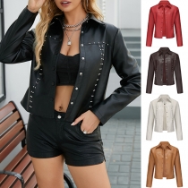 Punk Style Long Sleeve Slim Fit Rivets PU Leather Jacket(It falls small)
