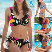 Sexy Printed Crossover Lace-up Halter Bikini Set