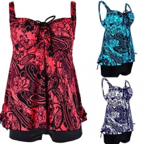 Sexy Backless Printed Cami Top + Shorts Swimsuit Set