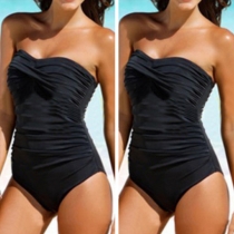 Sexy Strapless Solid Color One-piece Swimsuit