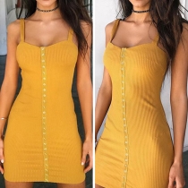 Sexy Backless Single-breasted Solid Color Slim Fit Sling Dress