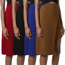 Fashion Solid Color High Waist Asymmetrical Skirt