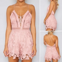 Sexy Backless Deep V-neck High Waist Sling Lace Romper