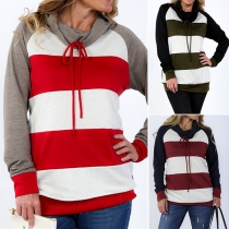Fashion Long Sleeve Cowl Neck Striped Sweatshirt