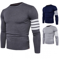 Fashion Contrast Color Long Sleeve Round Neck Men's Knit Top