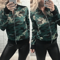 Fashion Camouflage Printed Long Sleeve Stand Collar Jacket