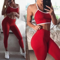 Sexy Backless Cami Top + High Waist Stretch Leggings Sports Suit