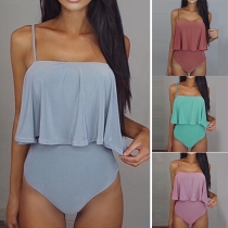 Sexy Backless Solid Color Ruffle Sling Bodysuit