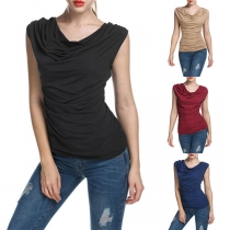 Fashion Solid Color Sleeveless Cowl Neck Slim Fit T-shirt