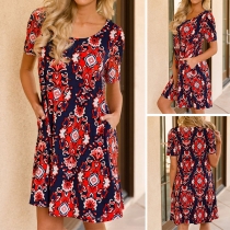 Simple Style Short Sleeve Round Neck Printed Dress