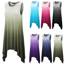 Fashion Color Gradient Sleeveless Round Neck Irregular Hem Tank Dress