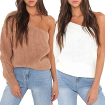 Sexy One-shoulder Long Sleeve Solid Color Sweater