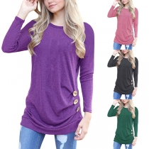 Fashion Solid Color Long Sleeve Round Neck T-shirt