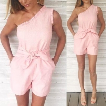 Sexy One-shoulder Sleeveless Solid Color Romper