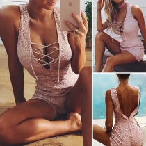 Sexy Backless Deep V-neck Sleeveless Slim Fit Lace Romper