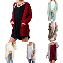 Fashion Solid Color Long Sleeve Knit Cardigan