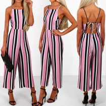 Sexy Backless High Waist Sling Striped Jumpsuit