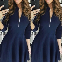 Elegant Solid Color 3/4 Sleeve Round Neck Dress