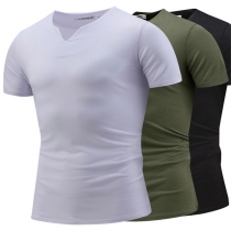 Simple Style Solid Color Short Sleeve V-neck Men's T-shirt