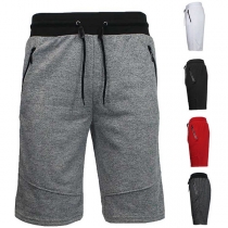 Fashion Solid Color Elastic Waist Men's Sports Knee-length Shorts