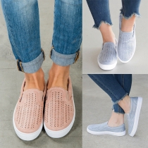 Fashion Round Toe Flat Heel Hollow Out Breathable Canvas Shoes