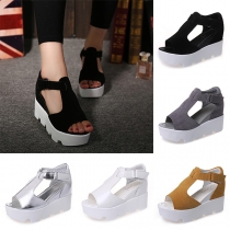Fashion Solid Color Peep Toe Wedge Sandals