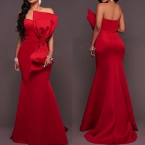 Sexy Strapless Bowknot High Waist Solid Color Party Dress