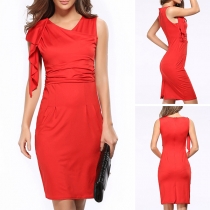 Elegant Solid Color Sleeveless V-neck Slim Fit Party Dress
