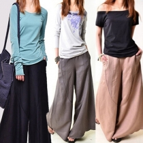 Chic Style Solid Color High Waist Wide-leg Pants