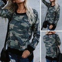 Fashion Camouflage Printed Long Sleeve Round Neck Sweatshirt