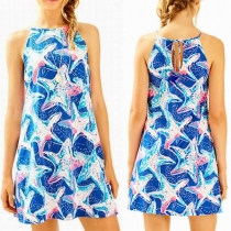 Fashion Starfish Printed Sling Dress