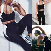 Sexy Contrast Color Backless Sports Tank Top + Stretch Leggings Two-piece Set
