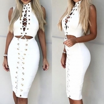 Sexy Hollow Out High Waist Sleeveless Lace-up Tight Dress