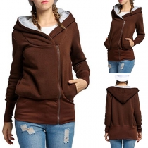Fashion Solid Color Long Sleeve Side-zipper Hooded Sweatshirt Coat