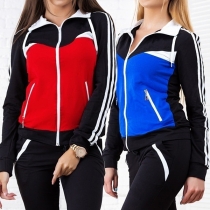 Fashion Contrast Color Long Sleeve Casual Sports Suit