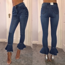 Fashion High Waist Flared Hem Skinny Jeans