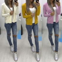 Fashion Solid Color Long Sleeve Beaded Knit Cardigan 