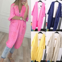 Ethnic Style Solid Color Long Sleeve Open-front Knit Cardigan 