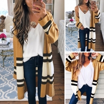 Fashion Contrast Color Open-front Knit Cardigan 