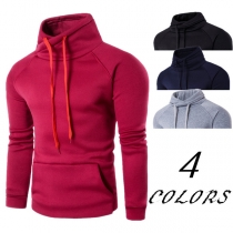 Simple Style Long Sleeve High Neck Solid Color Men's Sweatshirt