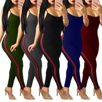 Sexy Backless Contrast Color Slim Fit Sling Jumpsuit