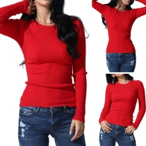 Simple Style Long Sleeve Round Neck Solid Color Sweater