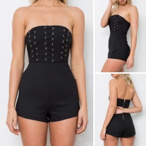 Sexy Backless Strapless High Waist Solid Color Slim Fit Romper