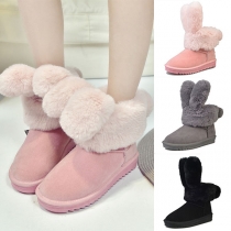Cute Style Flat Heel Round Toe Plush Rabbit Ears Snow Boots