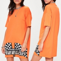 Simple Style Short Sleeve Round Neck Loose Printed Dress