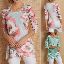 Fashion 3/4 Sleeve Round Neck Printed T-shirt