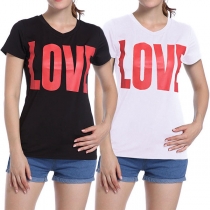 Casual Style Letters Printed Short Sleeve V-neck Printed T-shirt